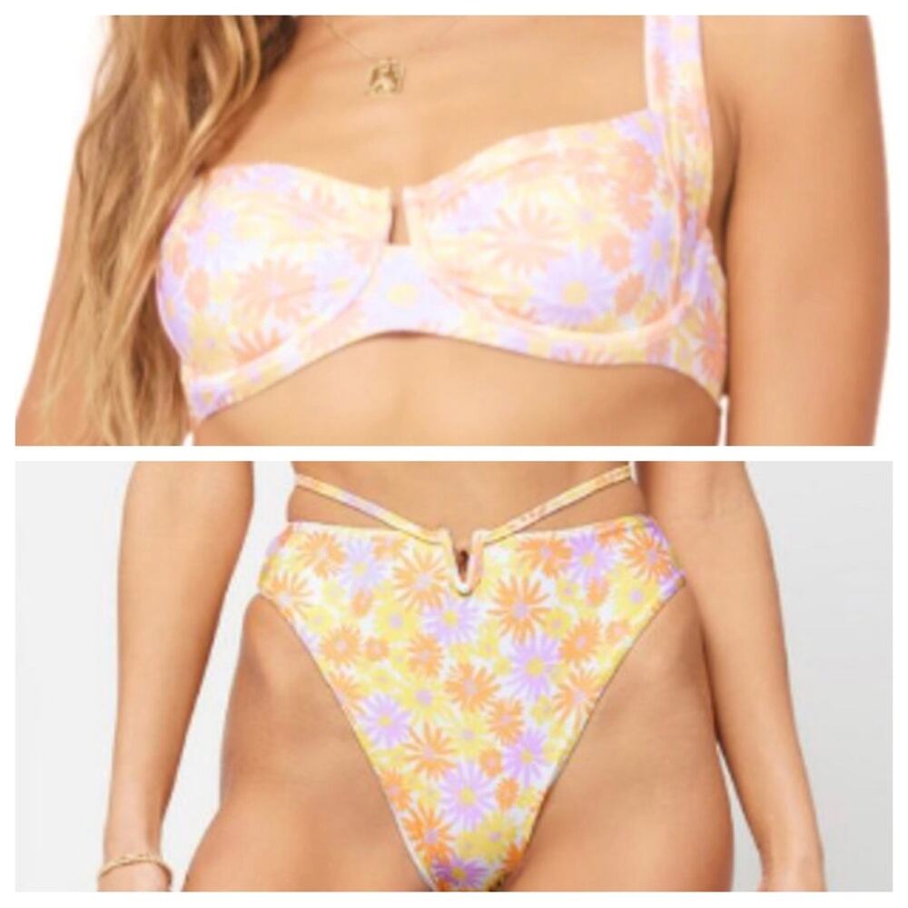 L*Space Bikini Swimsuit Camellia Top Joy Bottom Bitsy in Oopsie Daisy XL NWT